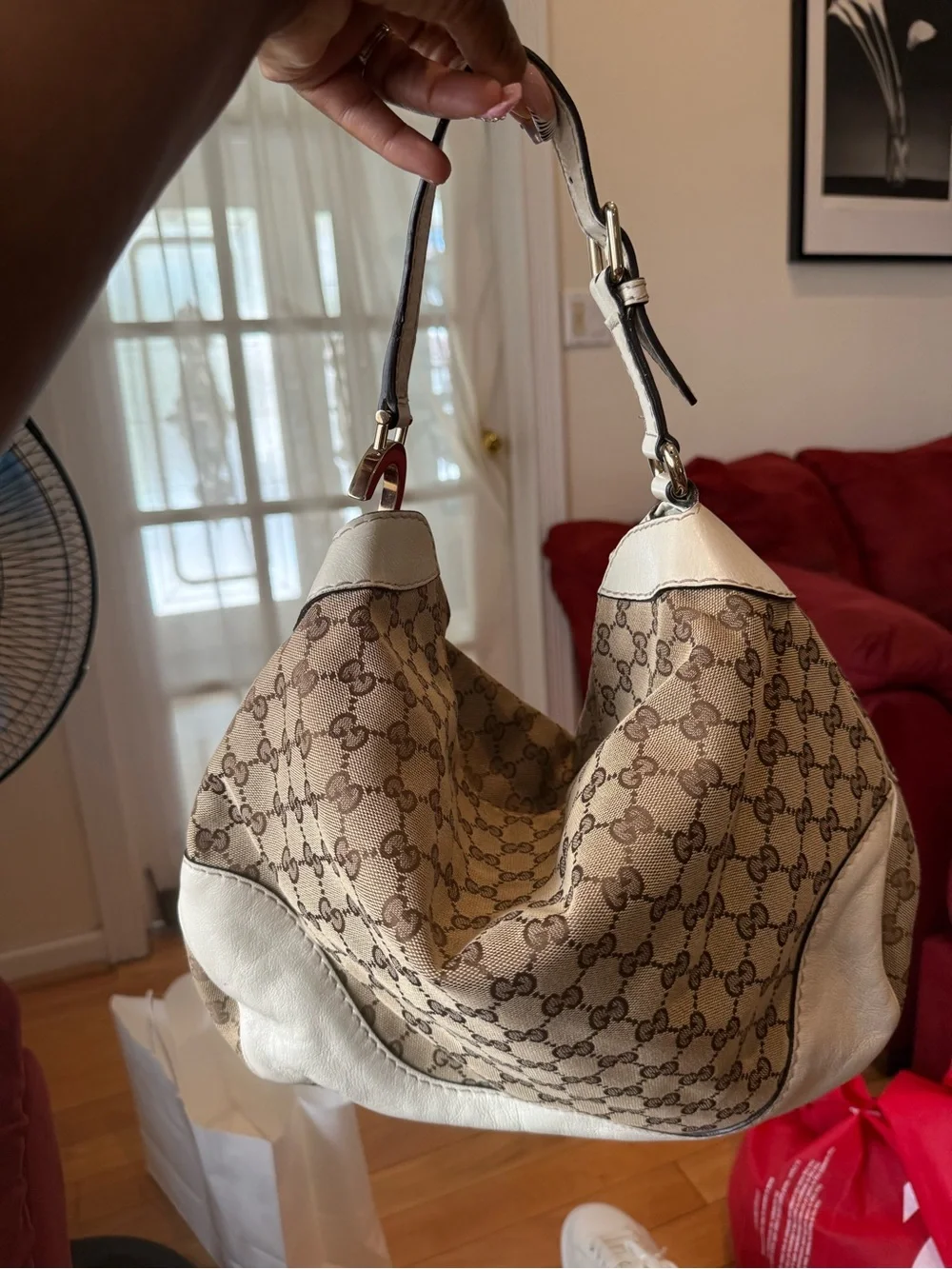 Gucci Charlotte Hobo Bag in Beige and White